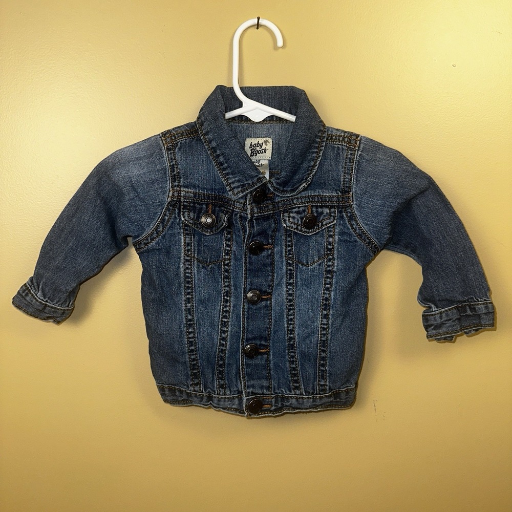 OshKosh Baby B'gosh label Denim Blue Jean Jacket 6 Months Soft‎ Fabric EUC Snaps